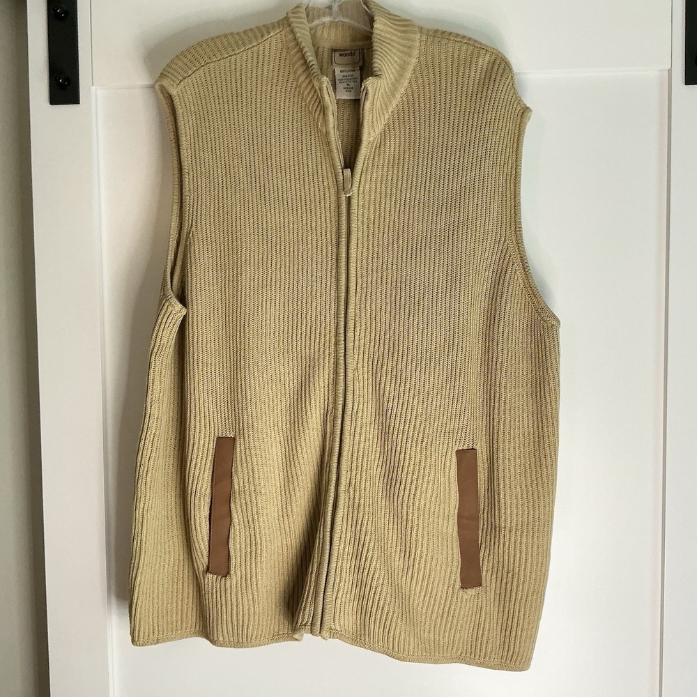 Vintage Scandia Woods Mens Full Zip Knit Sweater Vest XL Pockets Brown